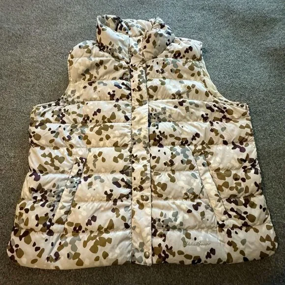Eddie Bauer Down Puffer Vest Women’s 2XL Stratus Therm Print Zip Outdoor Ecru - Picture 3 of 9